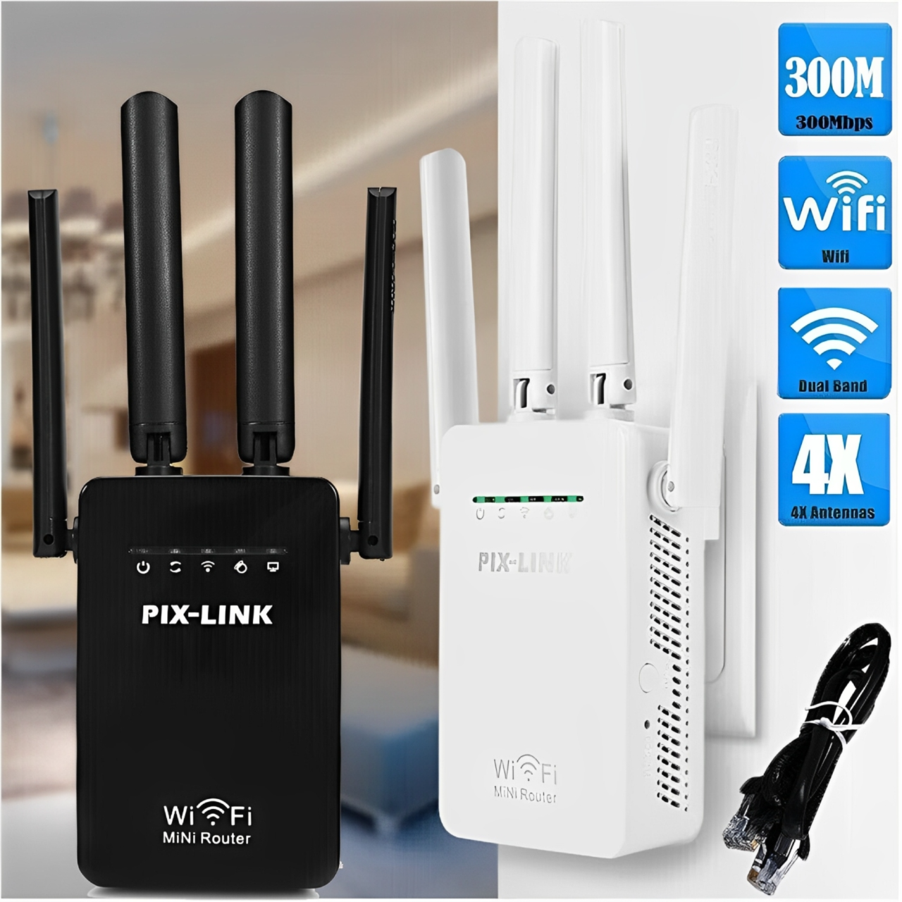 High-power WiFi extender with four antennas and dual-band signal boost