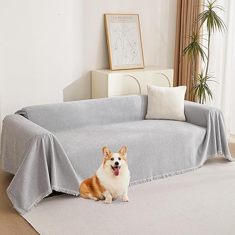 Modern light blue couch cover with non-slip design for pet and spill protection