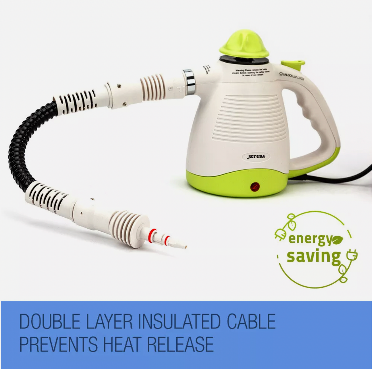 Compact steam cleaner with extension hose and multiple cleaning accessories