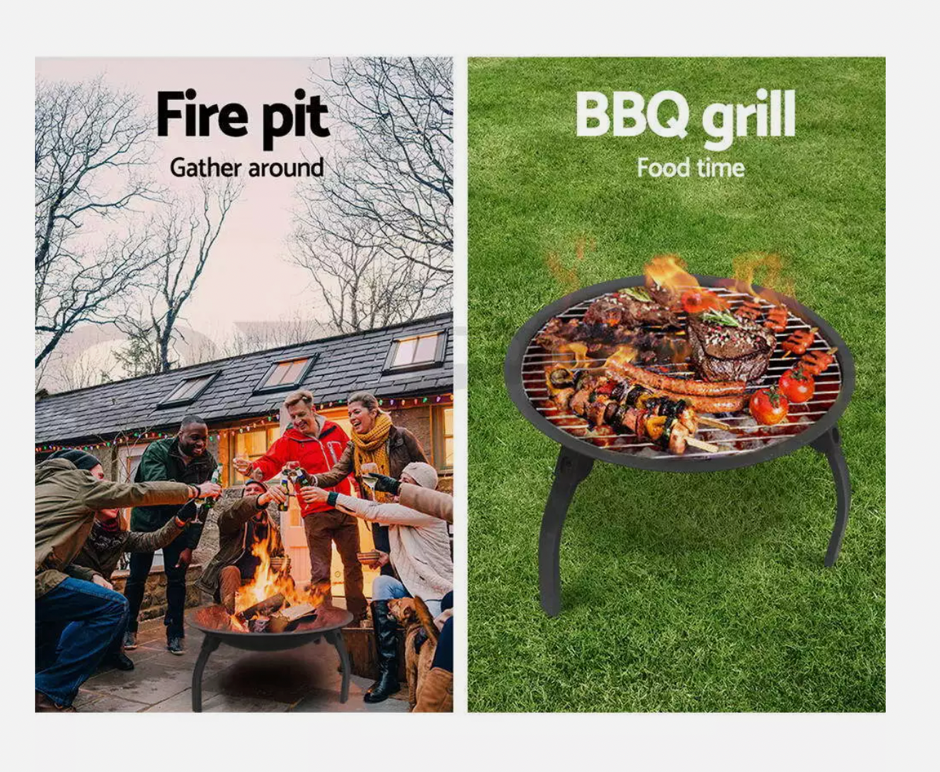 Portable outdoor fire pit with deep bowl design and removable grill plate