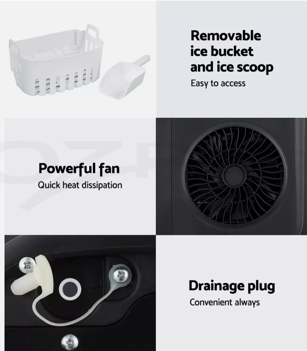 Portable ice maker with water reservoir, control buttons, and cooling system.