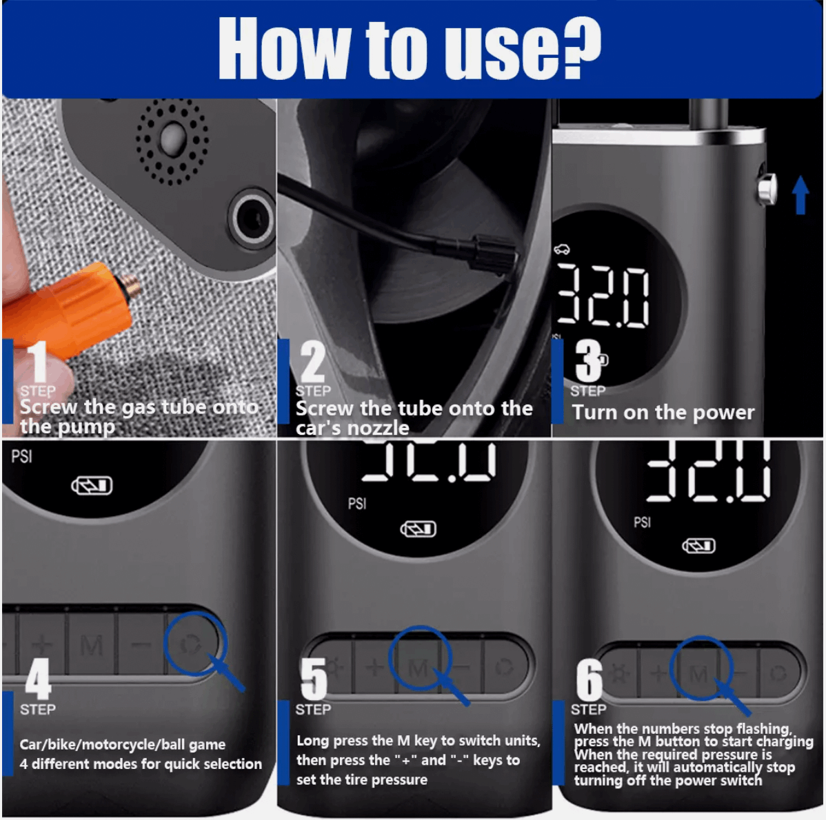 Set of cordless air pumps with digital displays and portable compact design