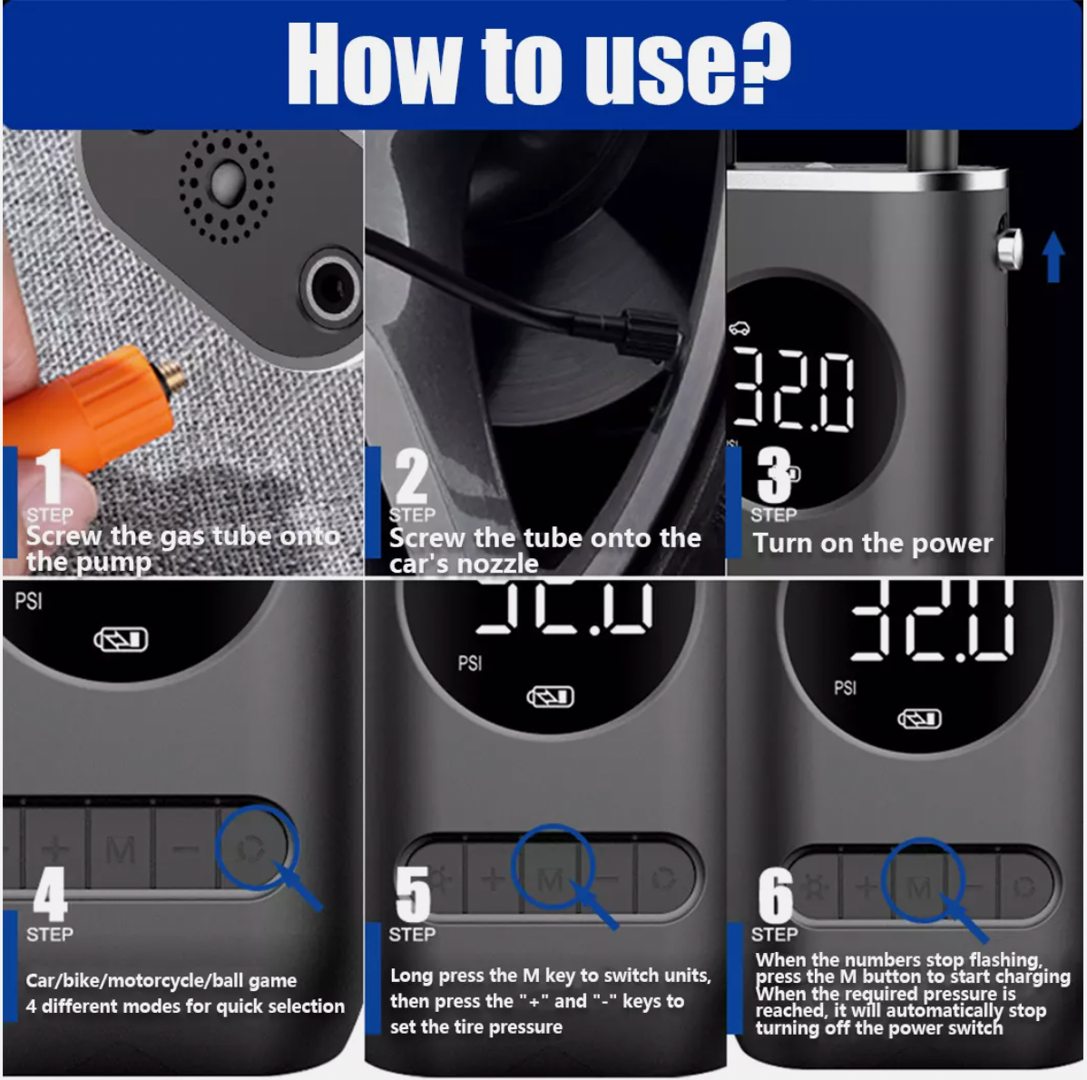 Set of cordless air pumps with digital displays and portable compact design