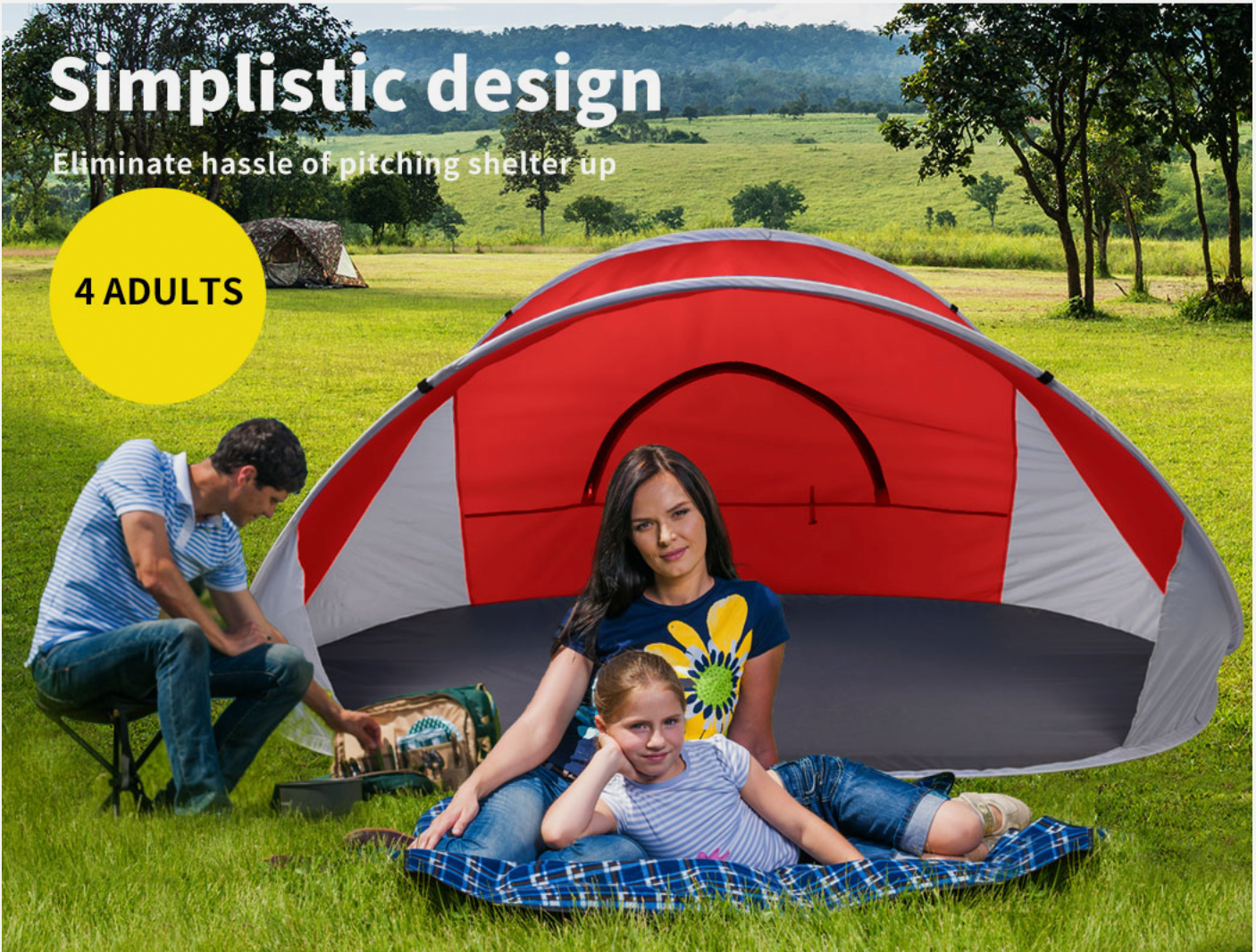 Red portable beach tent with UV protection, easy setup for outdoor shade