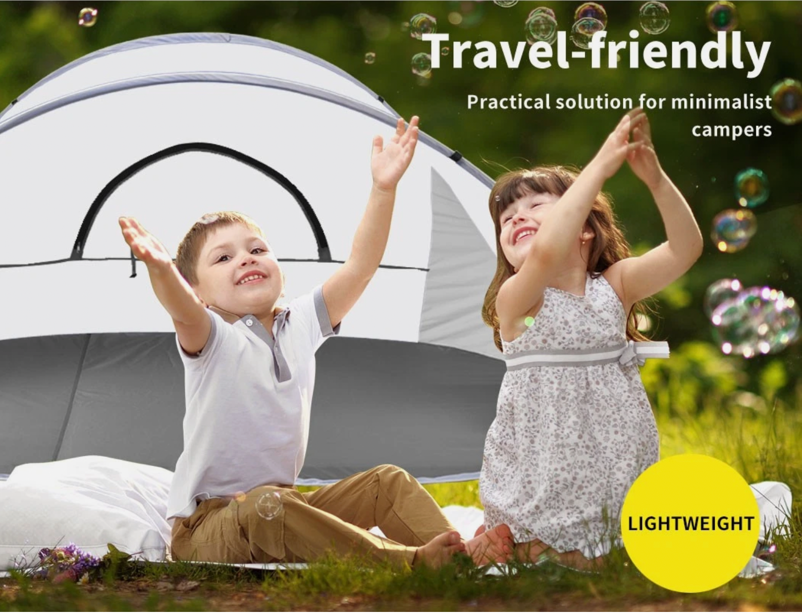 Grey UV-protected pop-up beach tent with easy assembly for family outdoor shade.