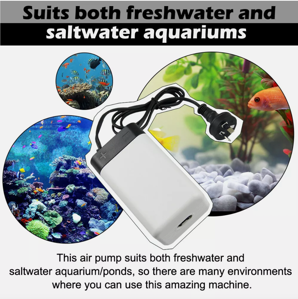 Aquarium air pump providing oxygen for fish tanks