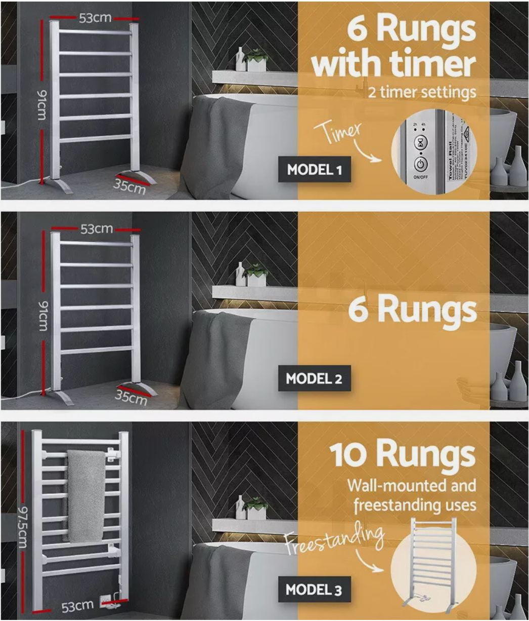 Stacked heated towel rails packaged for delivery