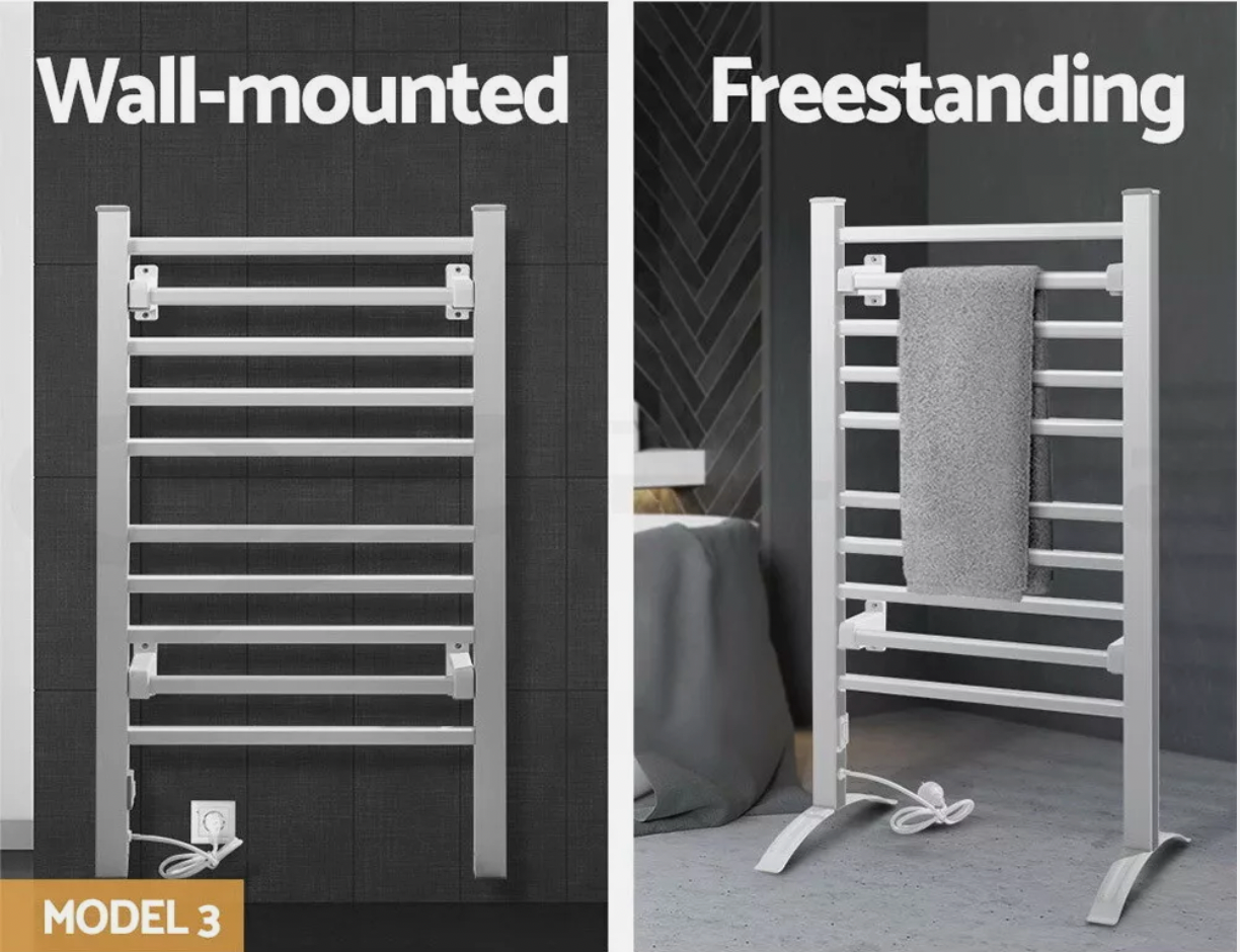 Premium heated towel rail with wall-mount brackets