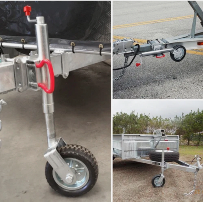 Jockey wheel attached to trailer for easy maneuvering on driveway