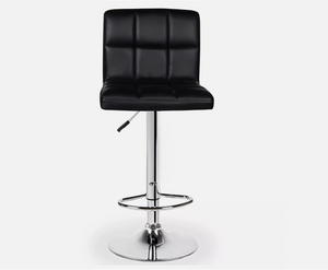 Black high-back cushioned bar stool with adjustable chrome pedestal and footrest