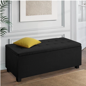 Square ottoman with cushion top and storage for blankets