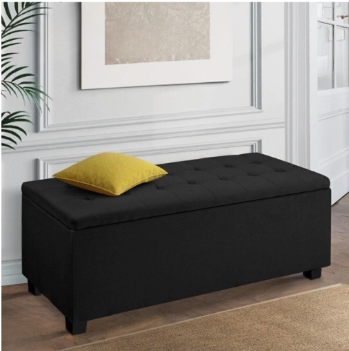 Square ottoman with cushion top and storage for blankets