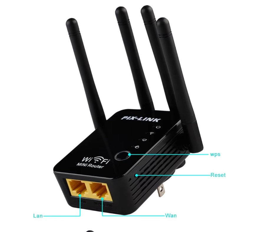 WiFi extender showing LAN ports, power input, and ventilation design