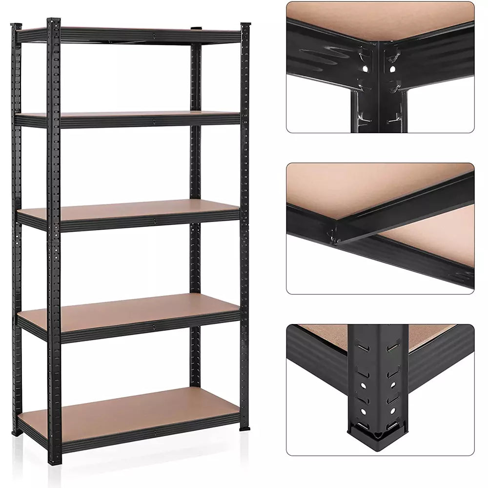 Garage shelving with reinforced corner brackets for stability and strength.
