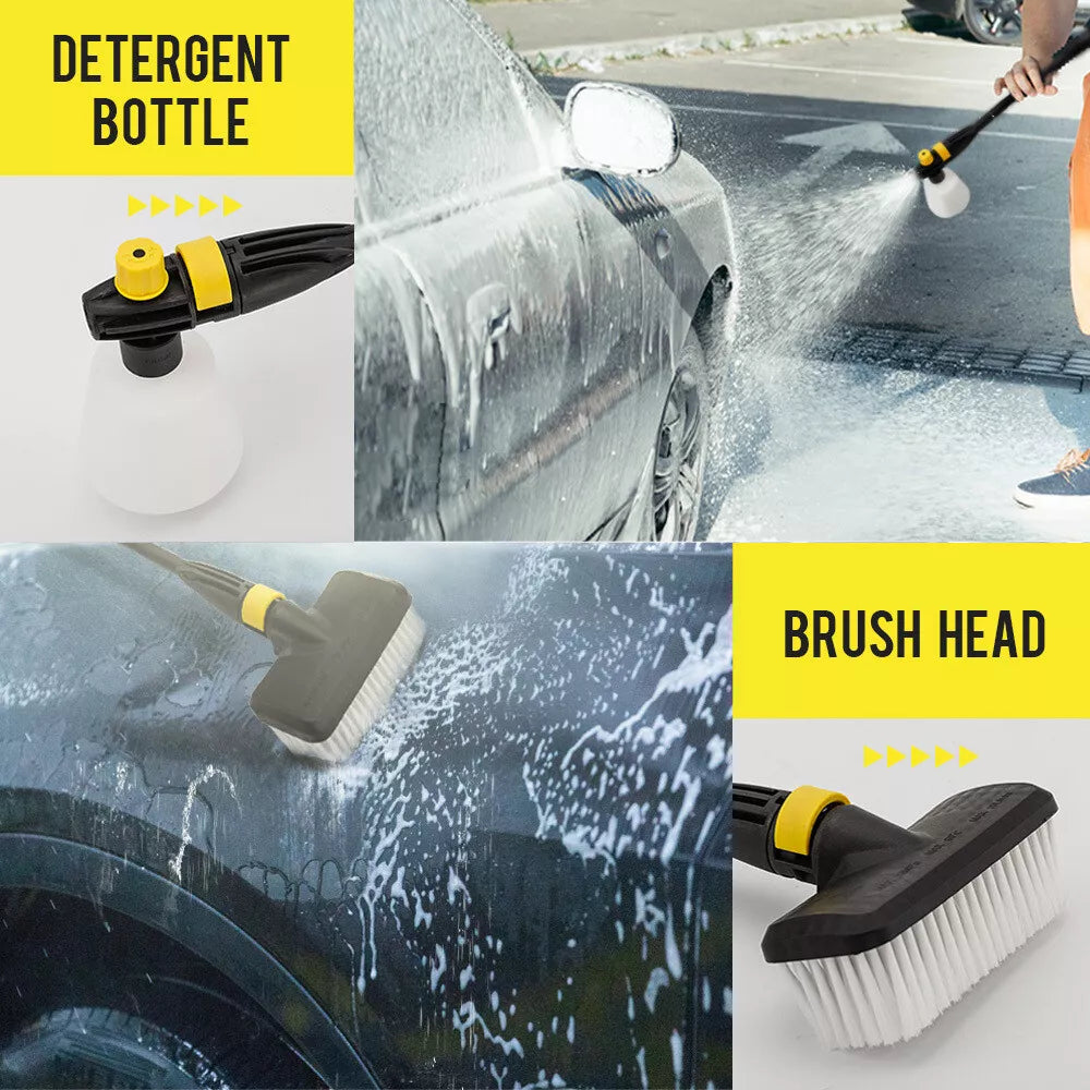 Pressure washer used for patios, fences, vehicles, and outdoor cleaning tasks.