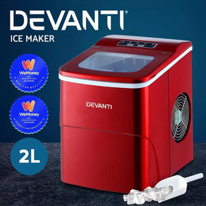 Red Devanti portable ice maker with fast ice cube production for home and parties.
