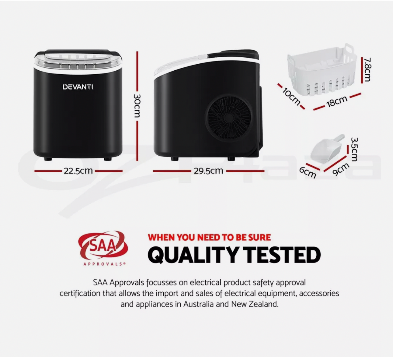 Compact ice maker machines available in black, silver, and white finishes.