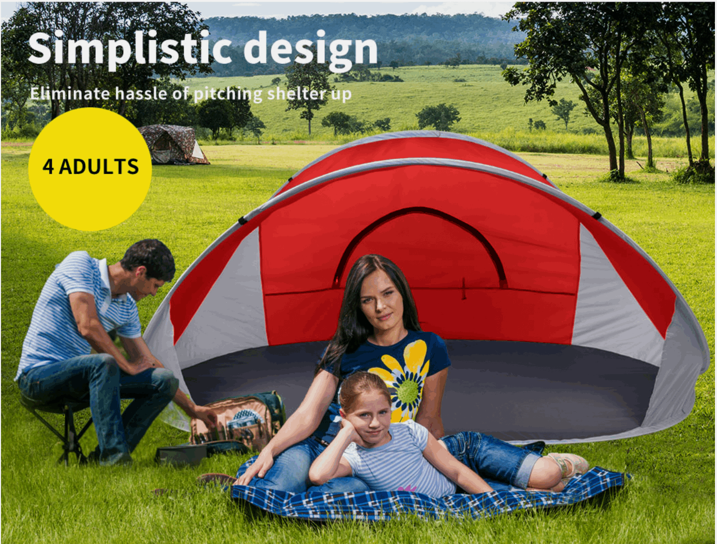 Red portable beach tent with UV protection, easy setup for outdoor shade