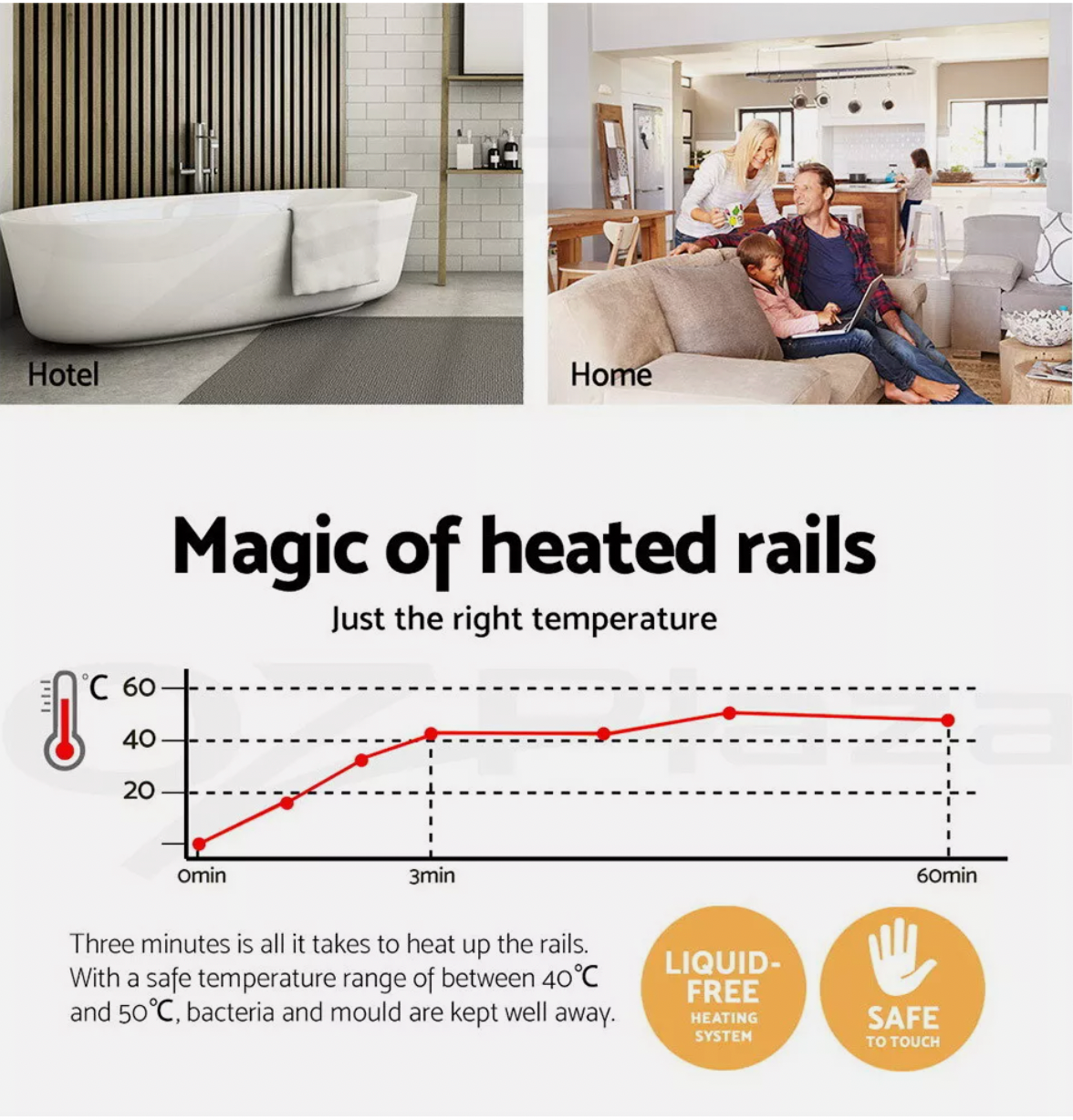 Luxury heated towel rail shown in bathroom lifestyle setting