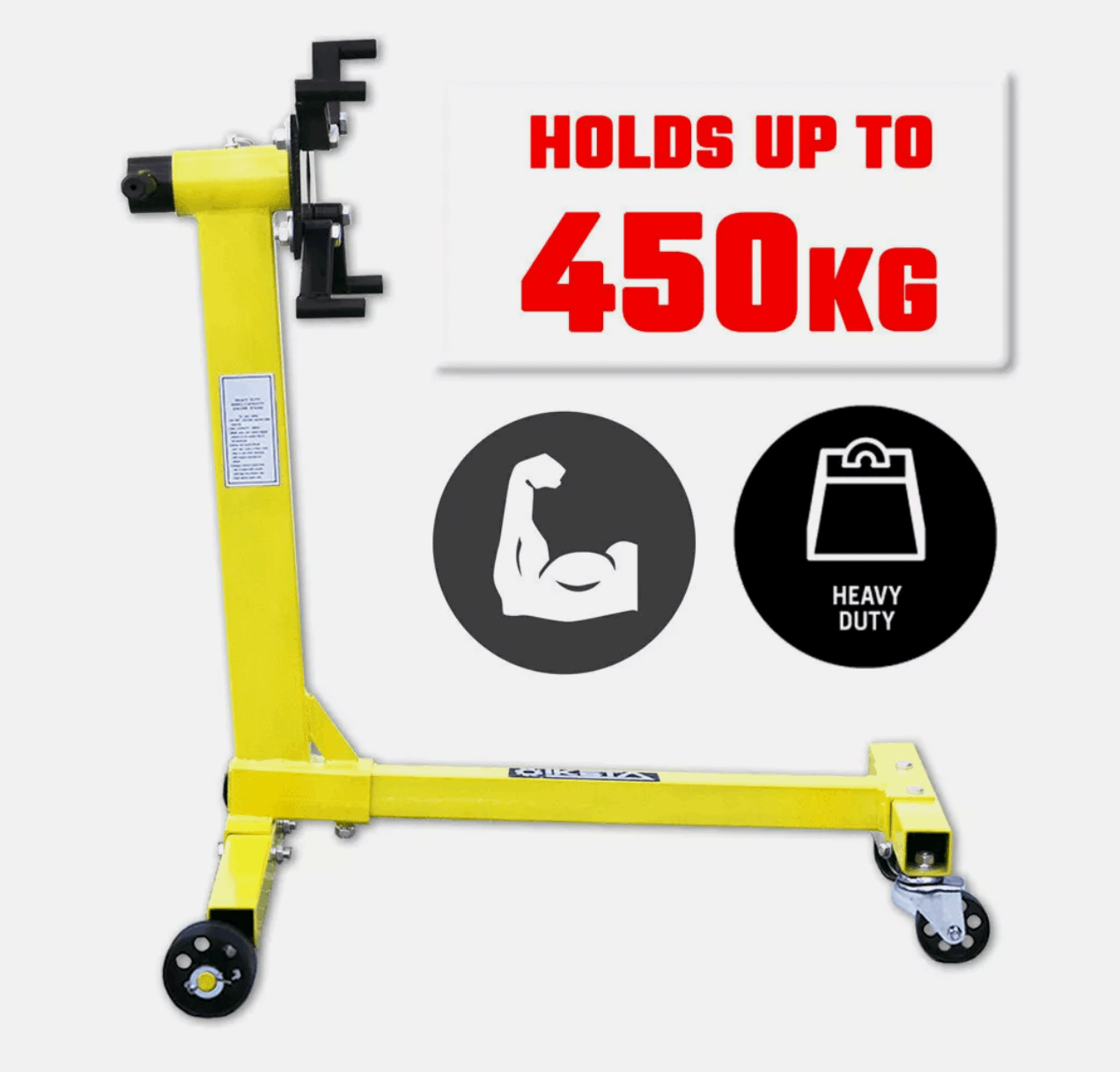 Engine stand supporting 450kg load with swivel casters
