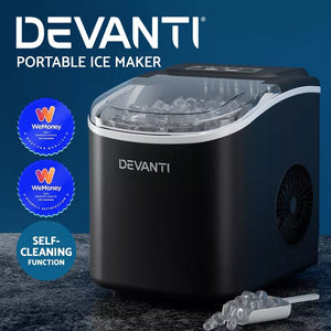 Black Devanti ice maker machine with LED control panel for home use.